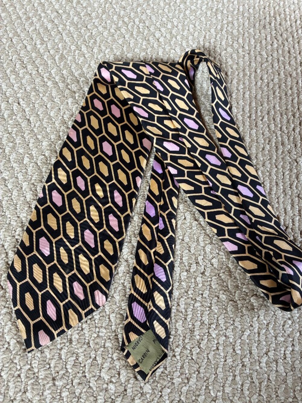 Vintage Pierre Cardin Wide Silk Tie Robinson's Honeycomb Geometric 60s 70s READ